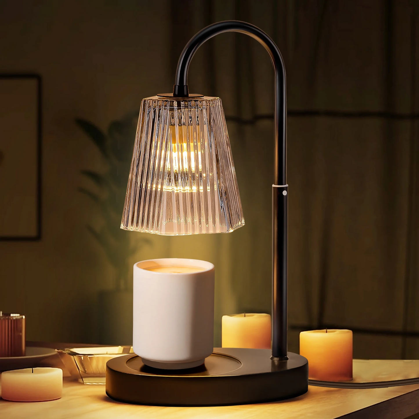 Candle Warmer Lamp with Timer,Dimmable & Adjustable Height Wax Melts Warmer,Top Down Melting for All Jar Candles,Black (Includes 2 Halogen Bulbs)