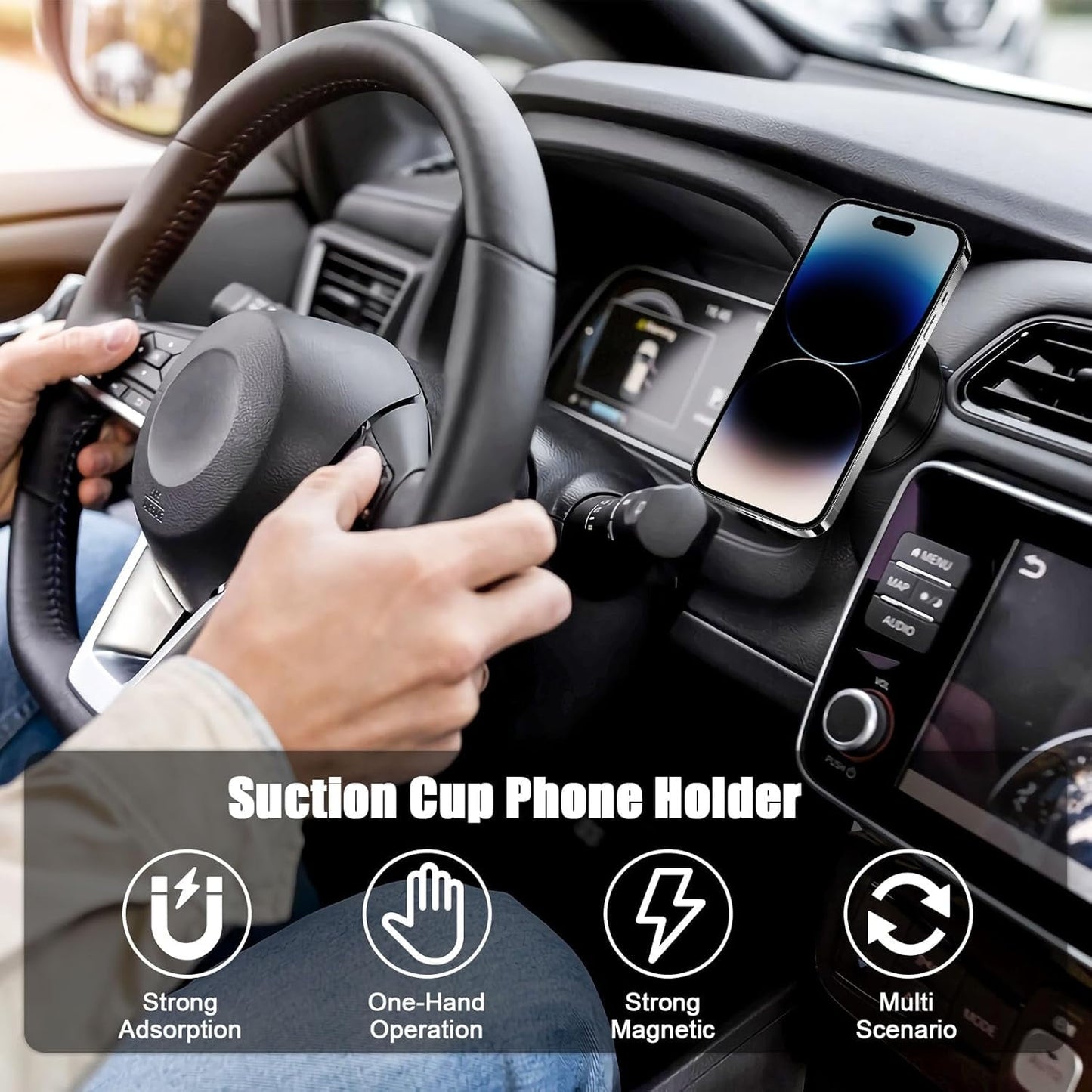 Car Phone Holder for Magsafe - 78 lbs Strongest Suction Cup, 2400gf Magnetic Car Mount, 360° Adjustable for iPhone 16/15/14/13/12 Pro Max Plus, Carbon Fiber Design（Black）