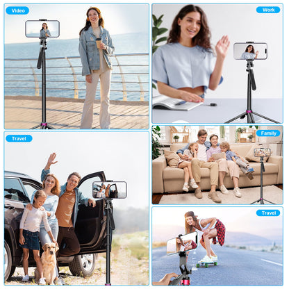 71" Phone Tripod with Bluetooth Remote – 4-Leg Stable Stand, 360° Rotation, Extendable 1.8M Aluminum Pole, Selfie Stick for iPhone & Android