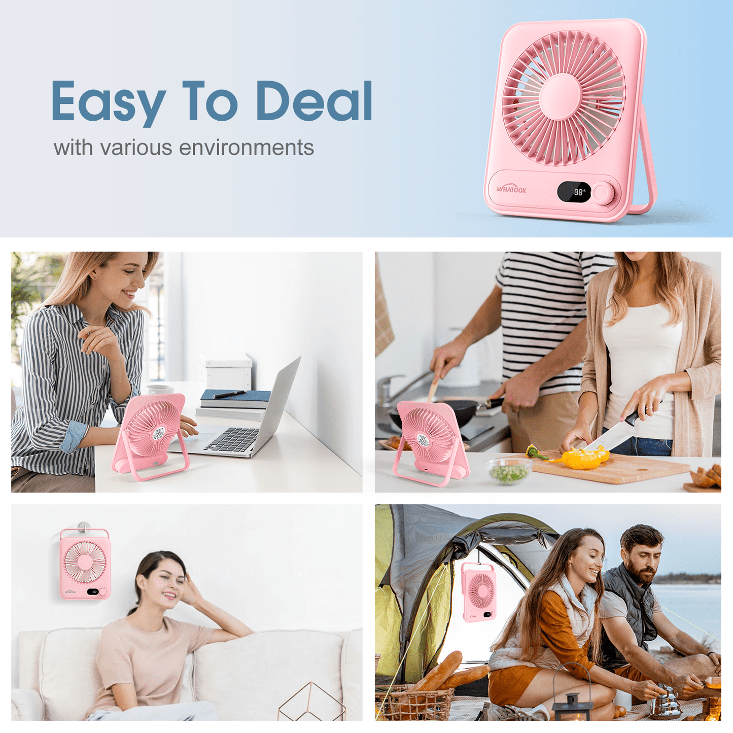 Desk Fan Battery Operated, Portable USB Rechargeable Fan, 5000 mAh 180° Quiet Personal Fan With Power Display, 100 Speeds Adjustable Table Fan for Desktop, Home, Travel