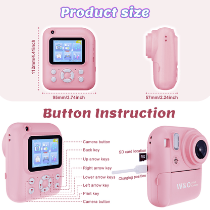 Kids Camera,Toddler Camera Instant Print Toys,1080P Children Printable Camera,Pink Selfie Camera Christmas Birthday Gifts for Girls Boys Age 3-10 with 3 Roller Photo Paper (Pink)