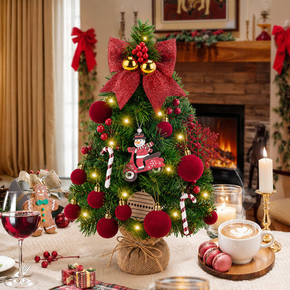 Tabletop Christmas Trees, 18 Inch Mini Small Xmas Tree with LED String Lights, Indoor Holiday DIY Christmas Decor