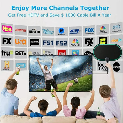 Sevenlady TV Antenna Indoor, Amplified HD Digital TV Antenna, Support 4K 1080p 120 Miles Long Range, for HDTV Freeview Channels and All TVs, with Amplifier Signal Booster 14.7ft Coax Cable(Black)