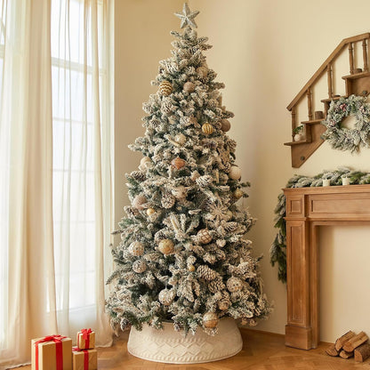 PUCACHI 24in Christmas Tree Collar,Knit White Rustic Farmhous Christmas Tree Ring,Adjustable Christmas Tree Base Cover for 6-7.5 Ft Artificial Trees