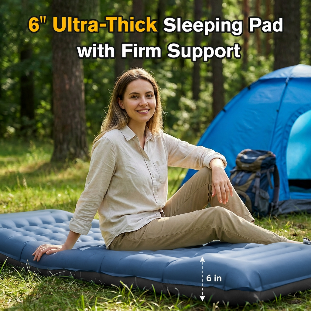 Merryhome Camping Sleeping Pad,Extra-Thick Camping Mat with Pillow,Built-in Foot Pump Inflatable Sleeping Pads Ultralight for Camping Backpacking Hiking Traveling Tent（Single,Blue）
