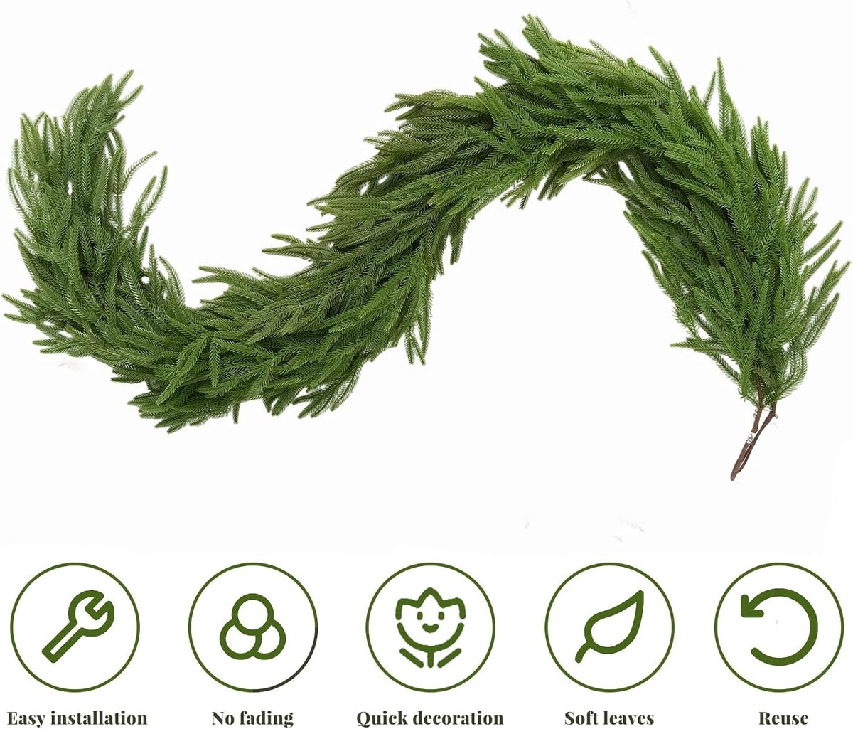 PUCACHI 2 Pcs 6 Ft Christmas Garland,Artificial Norfolk Pine Garlands with 40 LED Lights,Artificial Greenery Garland for Table,Mantle,Window,Indoor,Outdoor Christmas Decorations（Green）