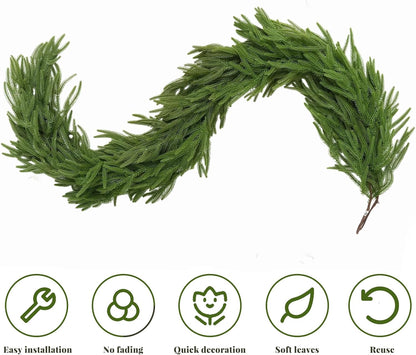 PUCACHI 2 Pcs 6 Ft Christmas Garland,Artificial Norfolk Pine Garlands with 40 LED Lights,Artificial Greenery Garland for Table,Mantle,Window,Indoor,Outdoor Christmas Decorations（Green）
