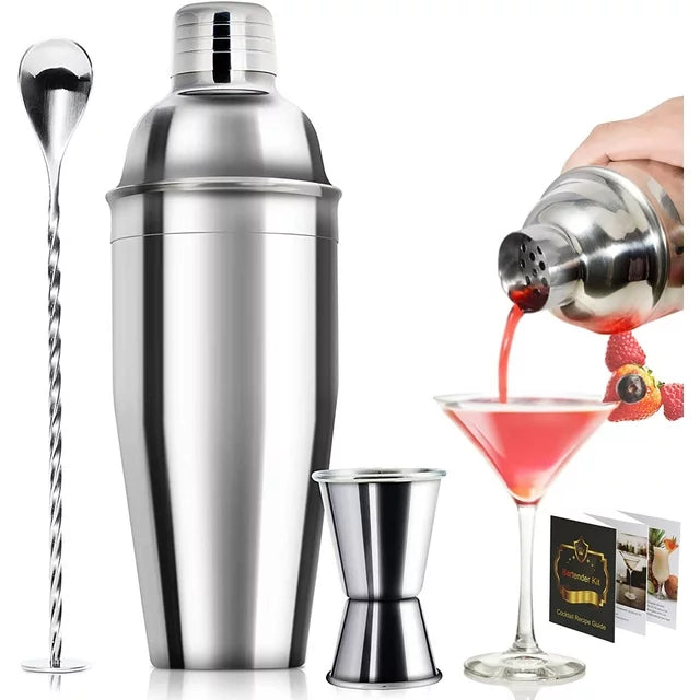 24oz Cocktail Shaker Bar Set - Professional Margarita Mixer Drink Shaker and Measuring Jigger & Mixing Spoon Set - Professional Stainless Steel Bar Tools Built