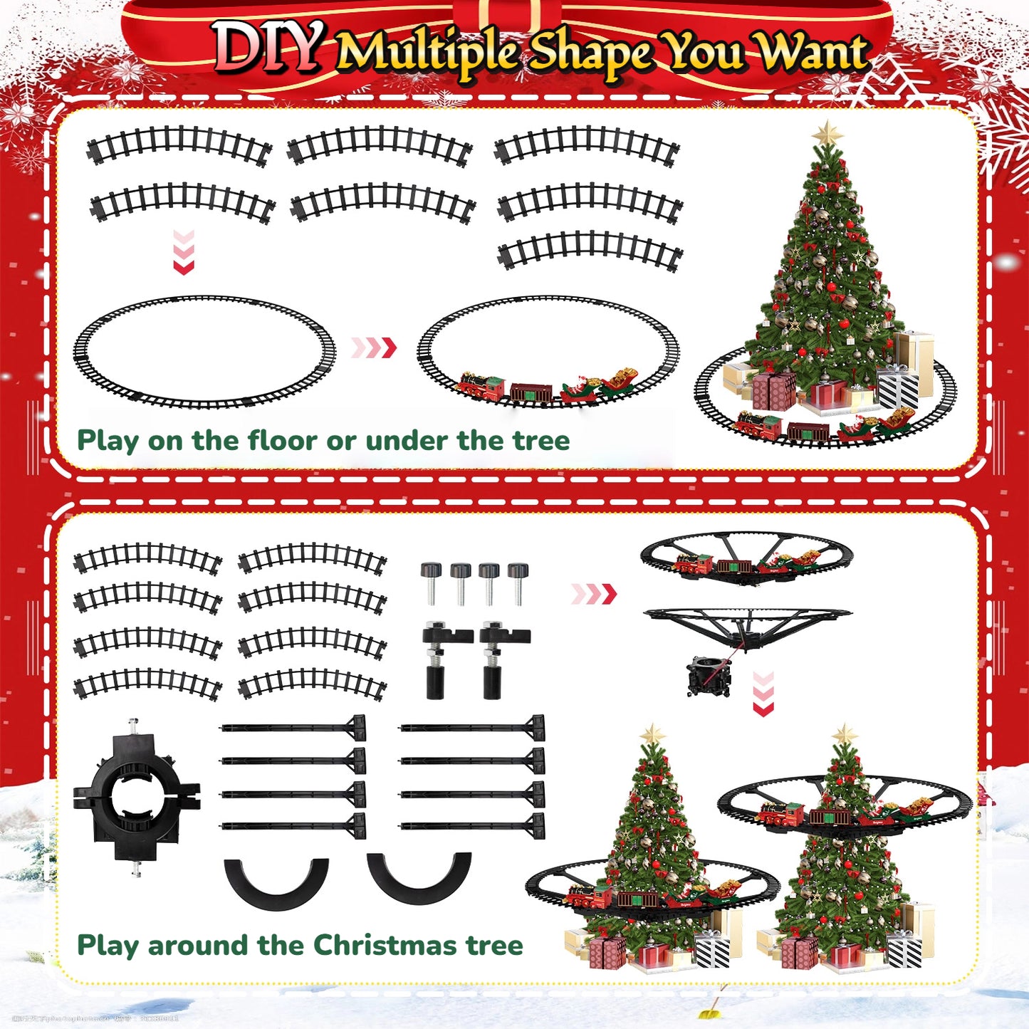 Teblint Christmas Train Set Toys, Hanging Train Toys Around & Under The Christmas Tree w/ Smoke Light & Sound, Indoor Christmas Decoration Toy Train Gifts for 3-12 Years Old Kids