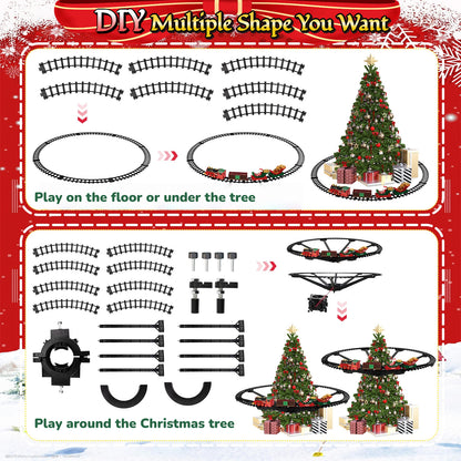 Teblint Christmas Train Set Toys, Hanging Train Toys Around & Under The Christmas Tree w/ Smoke Light & Sound, Indoor Christmas Decoration Toy Train Gifts for 3-12 Years Old Kids