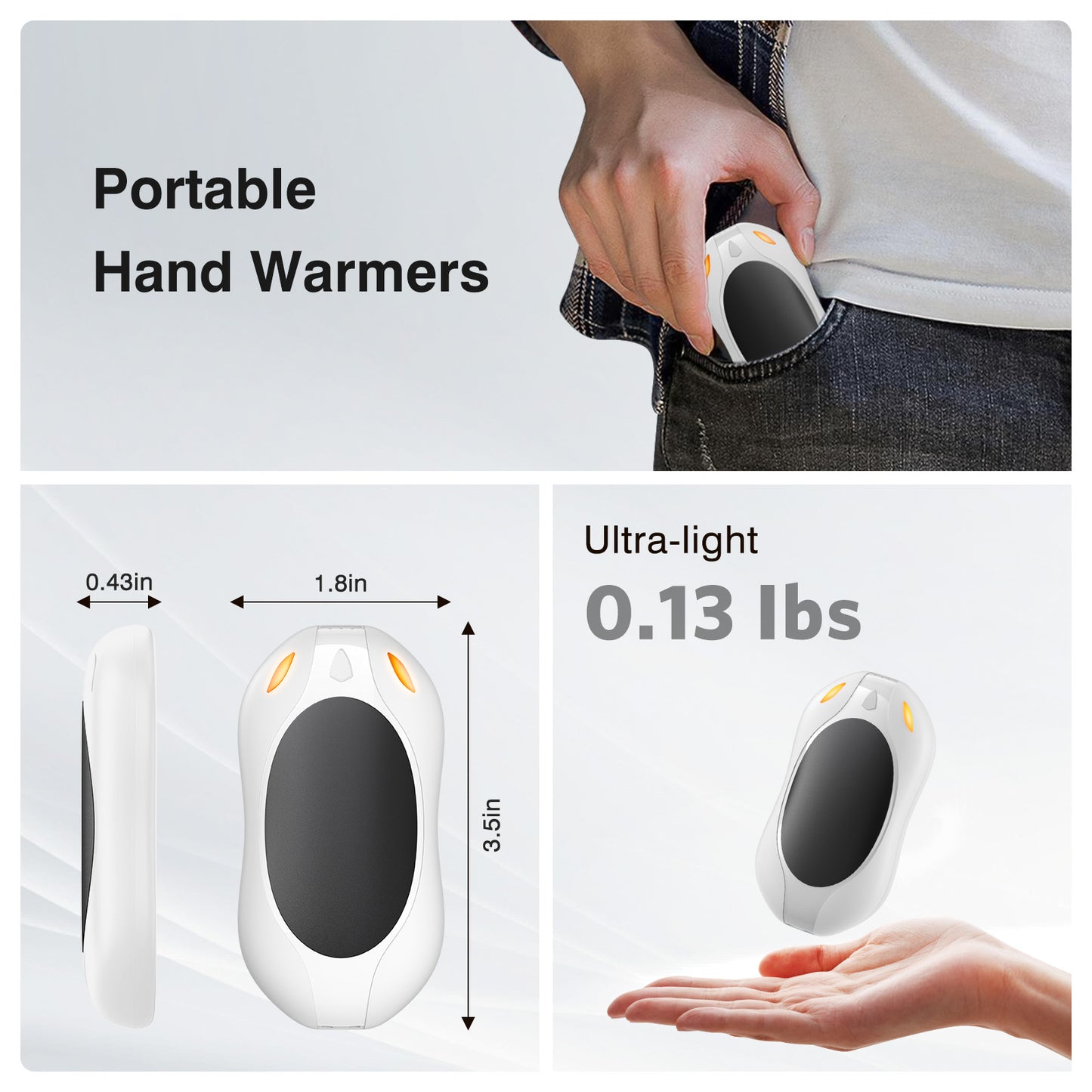 2 in 1 Magnetic Rechargeable Hand Warmers, Electric Portable Pocketed Handwarmers, 3 Heat Settings for Heat Therapy , Hunting, Outdoor Activity , Women Mens Gifts, White