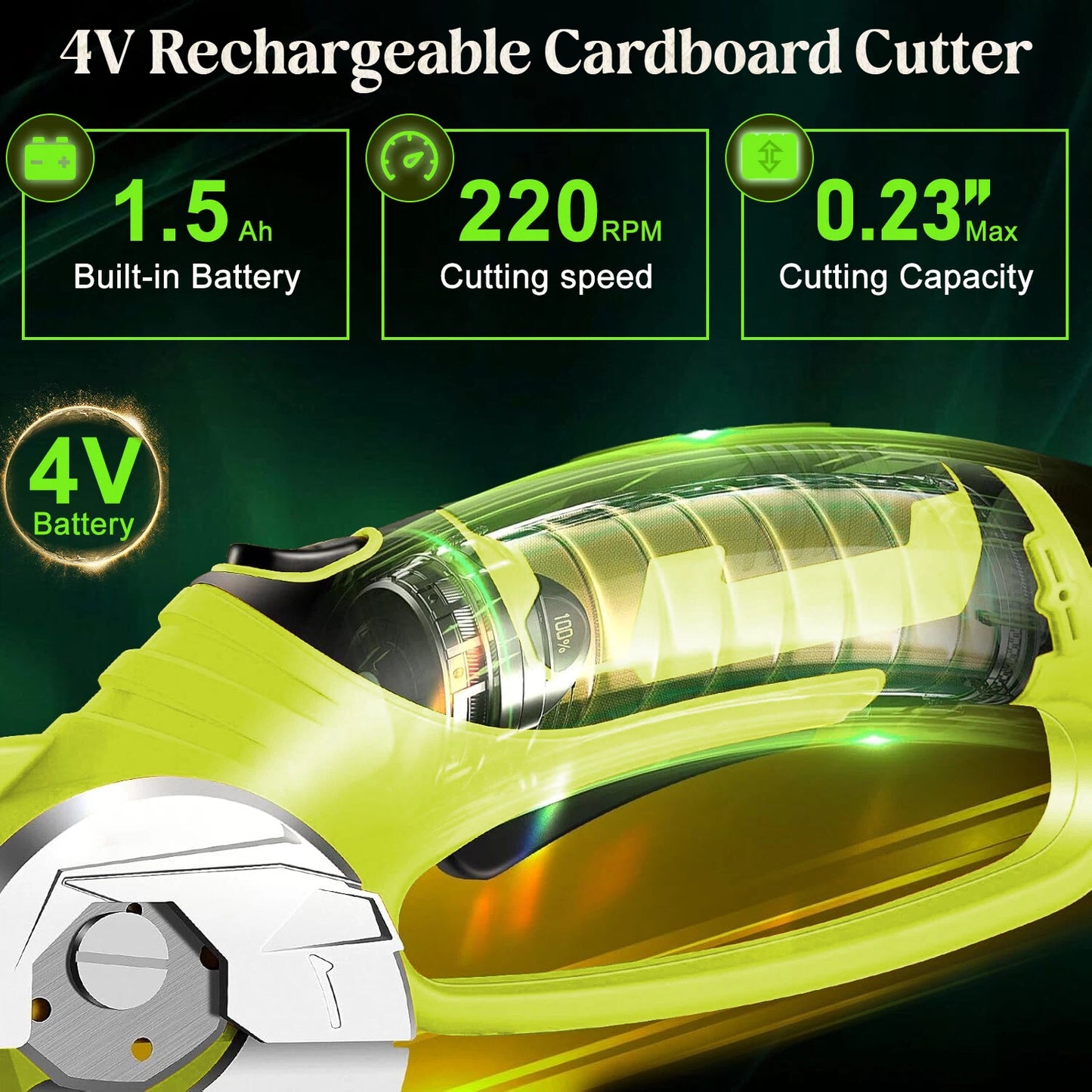 Teblint Cordless Electric Scissors, 4V Rechargeable Cardboard Box Cutter with Safety Lock & LED Light, Power Rotary Cutter for Fabric Carpet Leather