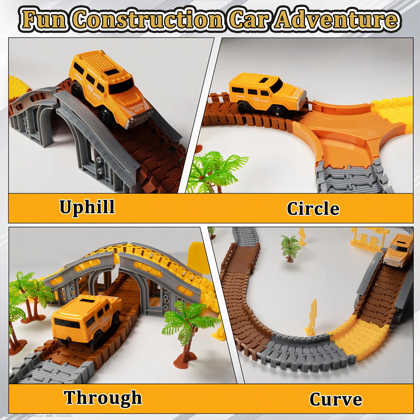 Teblint 271pcs Construction Race Car Tracks Set, Dinosaur Train Tracks Toy Car Vehicle Playset with 2 Cars and Flexible Tracks, Engineering Gifts for 3-7 Year Old Boys Girls