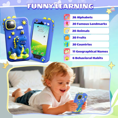 Teblint Kids Smart Phone with Holographic Pyramid, 4" Touchscreen Toddler Learning Play Toy, Kids Cell Phone Toy with 32 GB Card, Christmas Birthday Gift for Ages 3-12, Dual Camera, Music Player