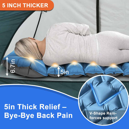 Henotian Camping Sleeping Pad, Ultralight Camping Mat with Pillow Built-in Foot Pump Inflatable Sleeping Pads Compact for Camping Backpacking Hiking Traveling Tent
