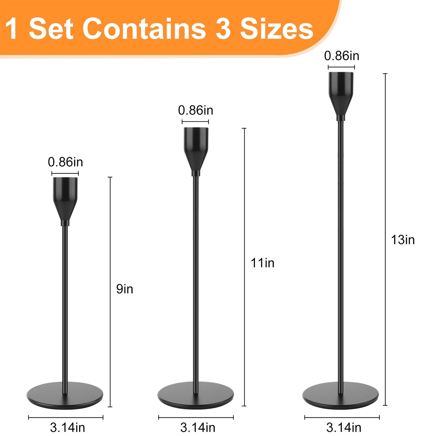 Candlestick Holders,Set of 3 Matte Black Candle Holders,Taper Candle Holders Decorative Candlestick Holder for Home Decor,Dinning,Party