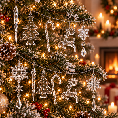 Christmas Decoration Crystal Ornaments, 18Pcs Acrylic Hanging Ornaments, Snowflake Icicle Drop Shaped Decorations for Christmas Tree, Winter Holiday Party