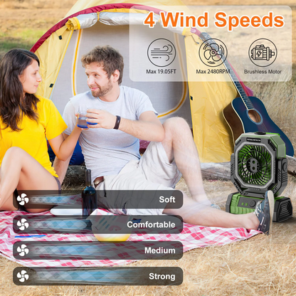 Merryhome 10000mAh Portable Camping Misting Fan,Oscillating Camping Fan with Light,Rechargeable Fan with 9oz Water Tank,4 Speed & 4 Timer Settings Outdoor Fan for Camping（Green） ﻿ ﻿