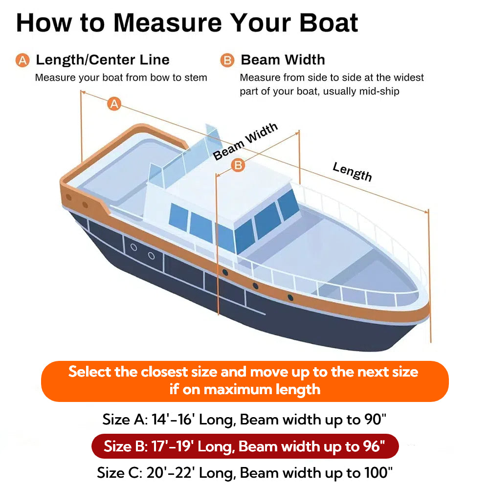 Teblint Waterproof Boat Cover, 17-19ft Trailerable Boat Cover, 420D Heavy Duty Oxford Mooring Cover for V-Hull Boat Runabouts with 5 Straps, Storage Bag (Gray)