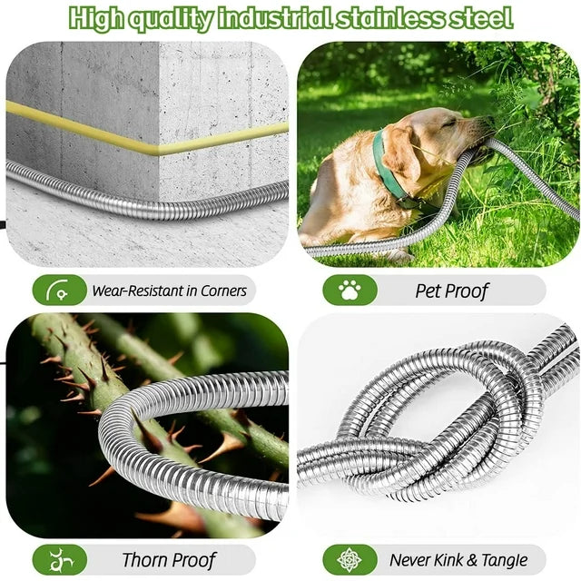 Sevenlady Metal Garden Hose 50ft, 304 Stainless Steel Garden Hose, Heavy Duty Water Hoses with 10 Function Hose Nozzle, Flexible, No Kink & Tangle, Puncture Proof Hose for Yard, Outdoors, Rv