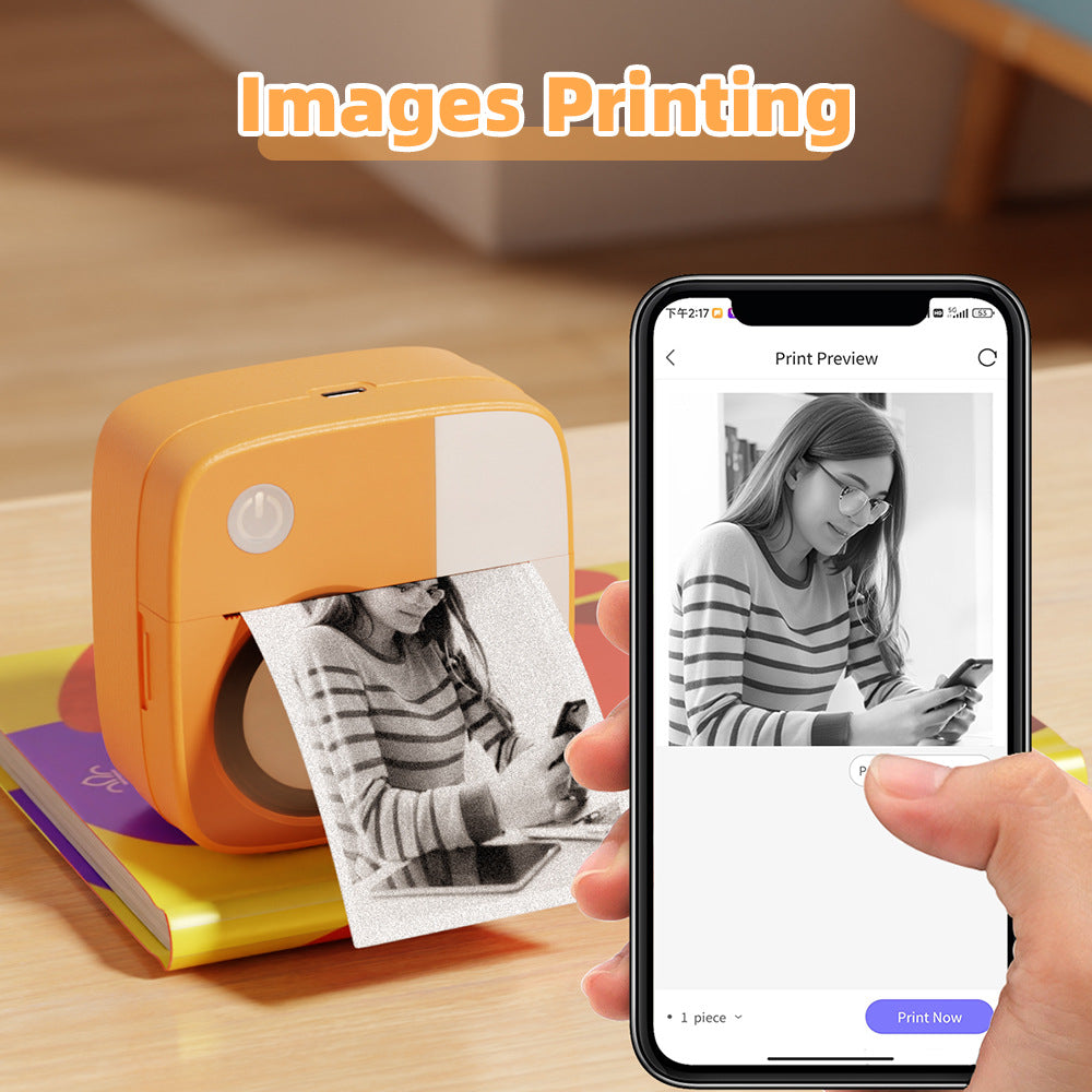 Pocket Printer,Mini Inkless Sticker Printer-Bluetooth Portable Printe- Wireless Thermal Photo Printer for iPhone/iOS -for Journal, Memo, Photo, DIY, Lists, Label, Notes-Perfect