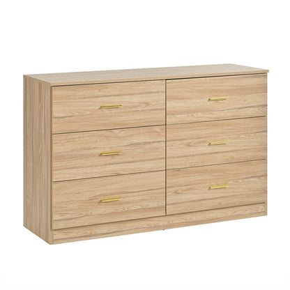 WHATOOK Modern Natural 6-Drawer Dresser For Bedroom - Ample Storage Wide Chest Of Drawers, Sturdy & Safe Natural Engineered Wood Furniture Primary Living Space Cabinets