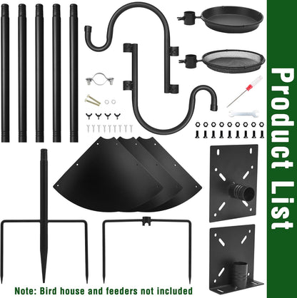 Teblint 92" Bird Feeding Station, Heavy Duty Bird Feeder Pole Bird House Stand Mount Kit w/ Squirrel Proof Baffle 2 Shepherds Hooks, Adjustable Feeder Stand for Outdoor Wild Birds Watching