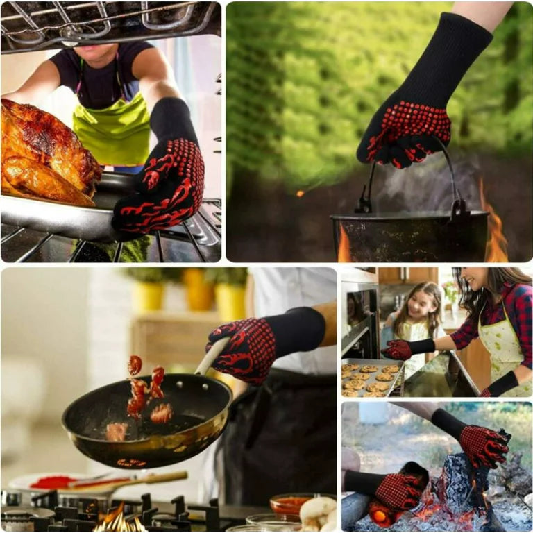 Seven Lady BBQ Gloves, 1472℉ Heat Resistant Grill Gloves, Non-Slip Silicone Oven Mitts, Kitchen Safe Cooking Gloves for Baking, Barbecue, Grilling, Frying