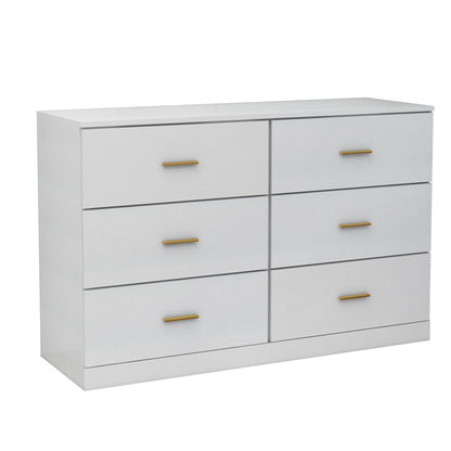 WHATOOK Modern White 6-Drawer Dresser For Bedroom - Ample Storage Wide Chest Of Drawers, Sturdy & Safe Natural Engineered Wood Furniture Primary Living Space Cabinets