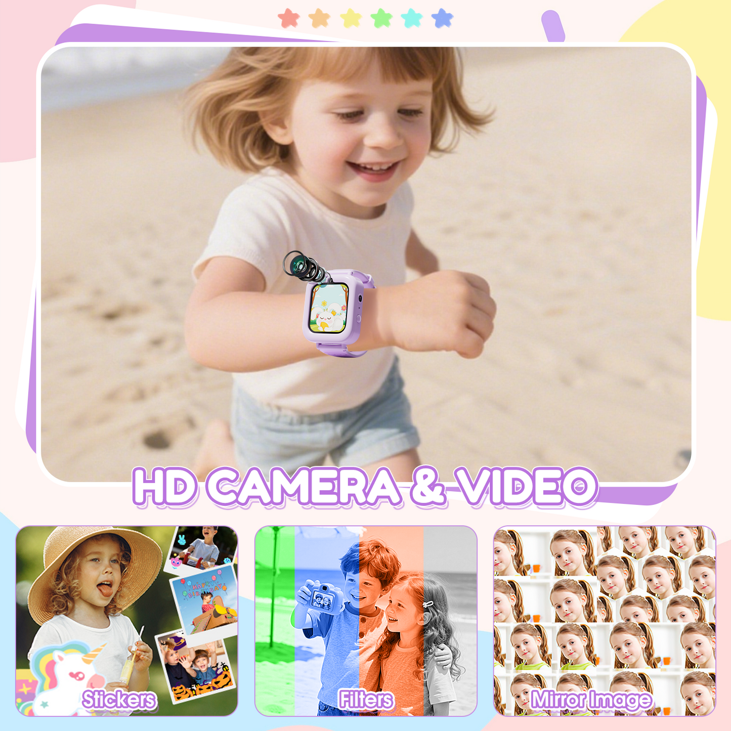 Henotian 1.83" Kids Smart Watch for Girls HD Touch Screen with 39 Educational Games, Camera, Pedometer, Alarm Clock, ABC Learning, Music Player, Birthday Gift for Boys Girls Ages 5-12