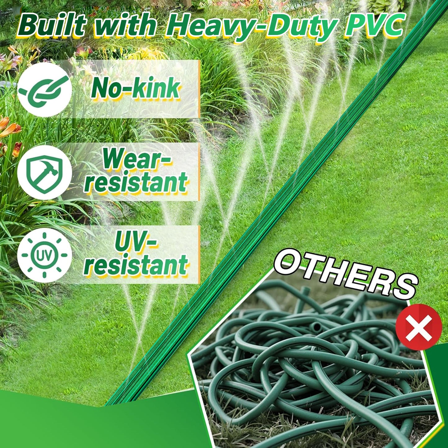 PUCACHI Soaker Hose 25ft Garden Irrigation Hose, Heavy Duty 3-Row Drip Hose with Even Water Distribution, Water Saving Lawn and Garden Watering System