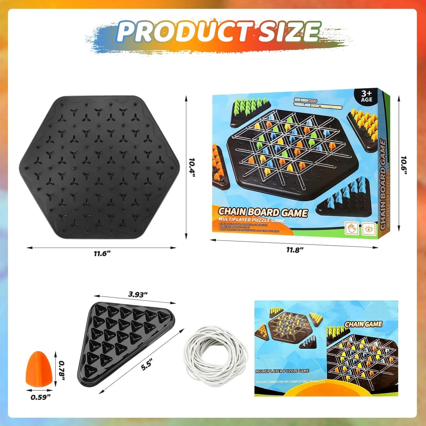 Chain Triangle Chess Game, Triggle Board Game with Rubber Band, Strategy Board Games for Family Night, Family Games for Kids & Adults, Interactive Toy for Kids Ages 3+, 2 to 4 Players