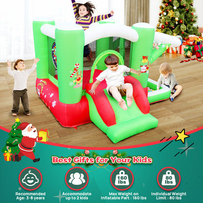 Christmas Jump 'n Slide Inflatable Bouncer for Kids Complete Setup with Blower - 80" x 91" Play Area - 55" Tall, Inflatable Bounce House, Portable Multifunctional Bouncy House for Kids Outdoor