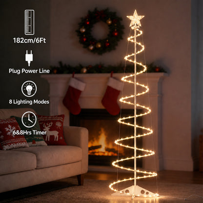 PUCACHI 6Ft Spiral Christmas Tree Light,168LEDs Outdoor Christmas Tree with Star Topper & Stakes,Timer & Dimmable,Christmas Decorations for Porch Patio Garden Holiday(Warm White)