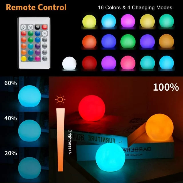 kidsjoy 6-Pack Swimming Pool Floating Pool Lights: 16 Color with Remote Control IP68 Waterproof LED Ball Light