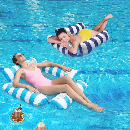 Teblint 4-in-1 Inflatable Pool Floats Adult, 2pack Multi-Purpose Water Hammock, Floating Lounger for Swimming Pool Lake Beach, Adults Vacation Fun and Rest(Dark Blue+Sky Blue)