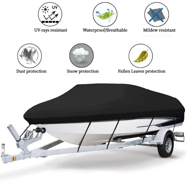 Waterproof Boat Cover, 17-19ft Trailerable Boat Cover, Heavy Duty 210D Oxford Mooring Cover for V-Hull Boat with 5 Straps,19.7 x 9.8 ft