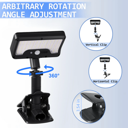 Merryhome Solar Clip-on Lights with Motion Sensor,3-Mode,360 Degree Rotation,92 LEDs,600Lm Dual Charging,Waterproof Solar Fence Lights for Patio,Camp,Wall,Camping (2Pcs Warm Lights)