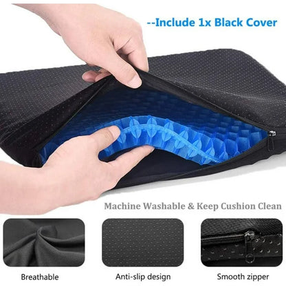 Gel Seat Cushion, Office Chair Cushion, for Pressure Relief Pain, with Non-Slip Cover, Thickened Double Breathable Honeycomb Design for Office, Home, Car, Wheelchair (Blue)