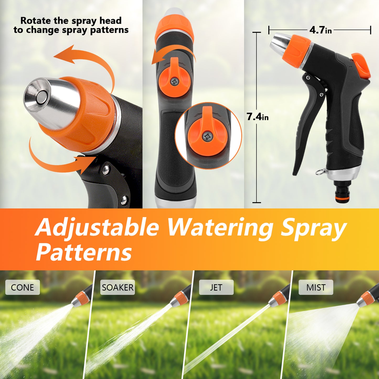 Teblint Garden Hose Nozzles 2 Pack, Heavy-Duty Water Hose Nozzle with Flow Control, Adjustable Garden Sprayer with 10 Spray Patterns for Garden Watering, Car Washing, Window Cleaning, Pets Bathing