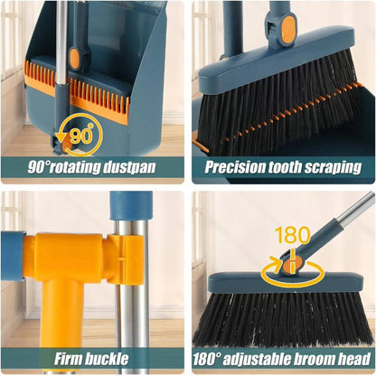 Sevenlady Brooms and Dustpan Set for Home, Plastic Brooms Dust Pan Set, Broom Set with Comb Teeth for Office, Stand up Brooms and Dustpan