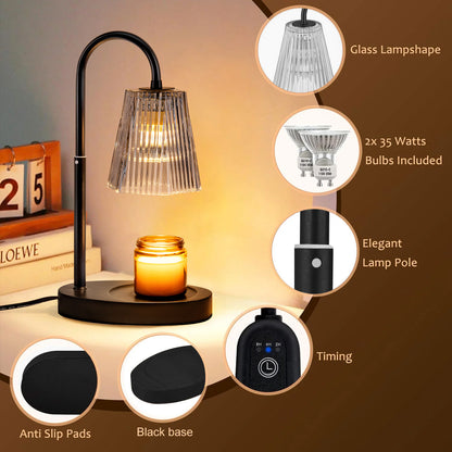 Candle Warmer Lamp with Timer,Dimmable & Adjustable Height Wax Melts Warmer,Top Down Melting for All Jar Candles,Black (Includes 2 Halogen Bulbs)