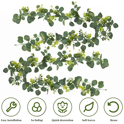 Merryhome 2Pcs 6Ft Artificial Eucalyptus Garland,Spring Garlands,Faux Eucalyptus Leaves Greenery Garland Vines for Table Wedding Centerpiece Arch Mantle Party Indoor Outdoor Decor,Green