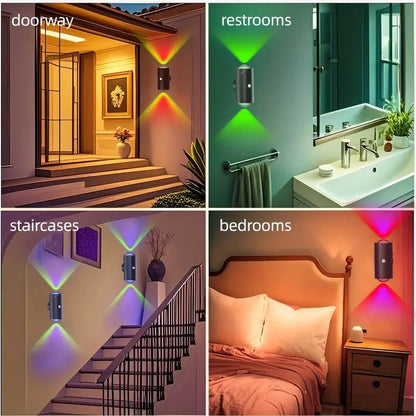 PUCACHI 2-Pack Rechargeable LED Night Light with Motion Sensor, RGB Color Changing & Dimmable Ambient Wall Light for Bedroom, Living Room, Hallway (7 Colors, Wireless, USB-C)