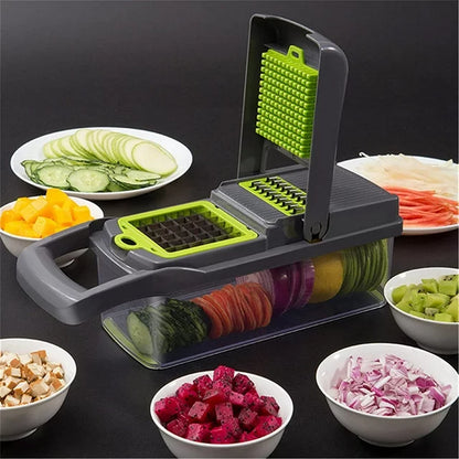 Sevenlady Vegetable Chopper, Multifunctional 13 in 1 Food Chopper, Mandoline Slicer, Dicer, Cutter, Veggie Chopper with 8 Blades,Fruits Salads Onion Chopper with Container (Gray)