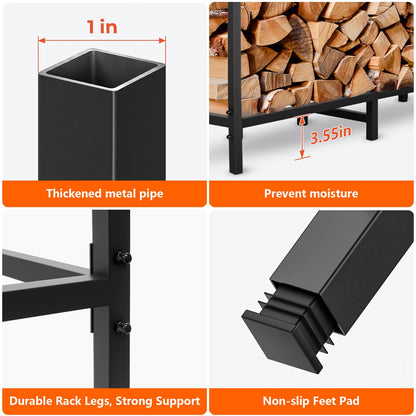 Teblint 5.4FT Firewood Rack Holder, Adjustable Heavy Duty Fire Log Stacker Stand for Fireplace, Outdoor Indoor Metal Wood Pile Storage Organizer, Patio Logs Stand tool