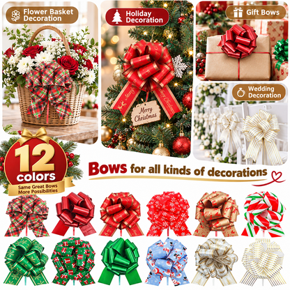 Gift Pull Bows, 12 Pack Christmas Ribbon Gift Bows, Decorative Gift Bows Ideal for Christmas Gift Wrapping, Christmas Decorations, Birthday Wrapping, Holiday Decorations and Floral Arrangements