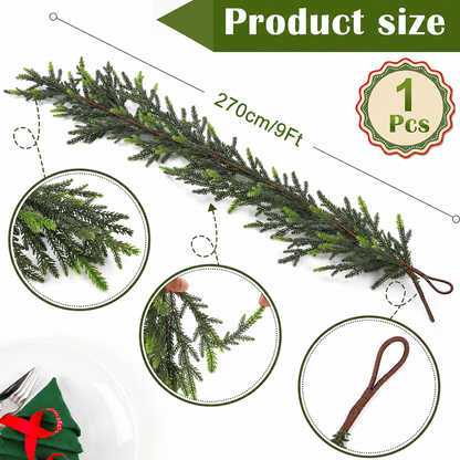 PUCACHI 9 Ft Christmas Garland,Artificial Norfolk Pine Garlands,Real Touch Winter Pine Garland,Artificial Greenery Garland for Table,Mantle,Indoor,Outdoor Christmas Decorations（Green,1Pcs）
