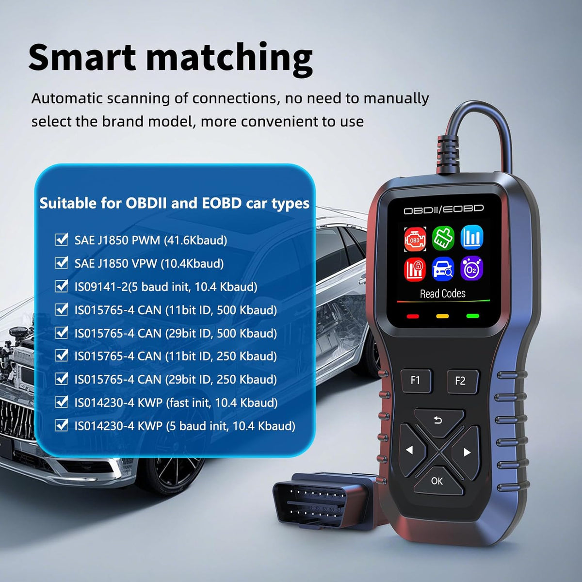 Car OBD2 Scanner,Auto Diagnostic Tool,Car Code Reader for Check Engine Light,Real-Live Data,Freeze Frame with Colorful Screen,Multilingual Plug-and-Play Operationfor All OBDIl & EOBD Vehicles