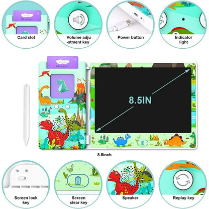 Dinosaur Style Talking Flash Cards for Toddlers 2-4 Years, 112 Flash Cards 224 Sight Words Speech Therapy Toys with LCD Writing Tablet, Talking Doodle Board Educational Learning Toys Gifts